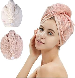 Hair Towel Wrap Drying Hair Towel with Buttons, Quick Magic Dryer, Dry Hair Hat, Wrapped Hair Cap (Pink)