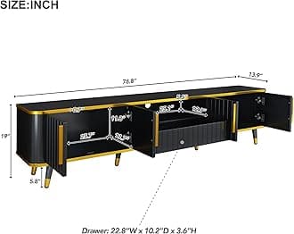 Merax Luxury Minimalism TV Stand with Open Storage Shelf, Cabinets and Drawers, Entertainment Center for Televisions Up to 85", Black