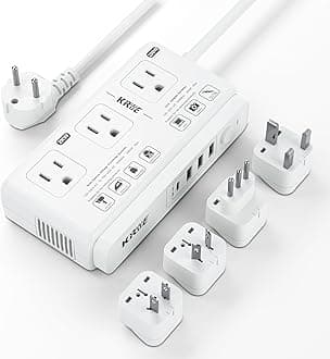 220v to 110v Voltage Converter Adapter: Universal US to Europe Travel Power Strip Plug Transformer - 2000W Electric Hair Dryer Outlet Converters for US European UK EU Italy, moonlight white