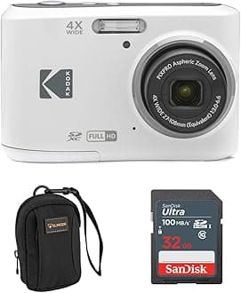 Kodak PIXPRO FZ45 Friendly Zoom 16MP Full HD Digital Camera, White, Bundle with 32GB Memory Card and Camera Bag