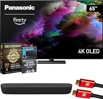 Panasonic TV-65Z85AP Z85 65" OLED 4K UHD Fire TV 2024 Bundle with HTB200 Compact Soundbar, CPS Exclusive 26 Month Protection, 2X HDMI Cable & Deco Gear Complete Home Theater Beginner's Guidebook