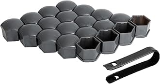 20PCS Lug Nut Covers - 2/3’‘ Wheel Nut Bolt Cover Caps, 17mm Hexagonal Lug Caps with Removal Tool, Wheel Bolt Dust Caps Compatible with Audi, Auto Rims Nut Exterior Protection, Grey