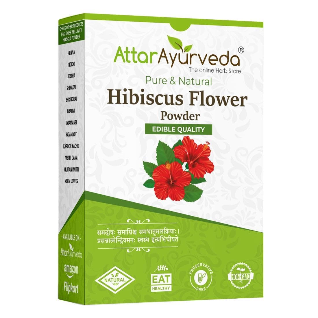 Attar Ayurveda Hibiscus powder for hair growth (100 Grams) | Ideal for Hair pack, Face pack, Eating, and Hibiscus tea | Gudhal Ka Phool Powder | 100% Pure and Natural, No Preservatives