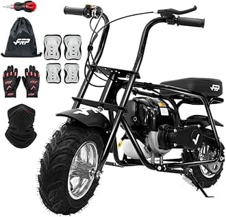 FRP MB40 4-Stroke Mini Bike, 40CC Kids Mini Dirt Bike with No Mixing Oil Need, Easy to Assemble,Goggles, Gloves and Neck Gaiter,18 Mph Max Speed and Support Up to 165 LBS (Black)