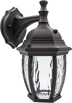 Maxxima LED Outdoor Wall Light - Features Clear Water Glass, 3000K Warm White, 580 Lumens, Dusk to Dawn Photocell Light Sensor, Patio or Porch Sconce Fixture, Ideal for Exterior Decor Lighting - Black