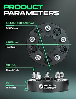 YHTAUTO 5x4.75 Hub Centric Wheel Spacers 1.5 Inch Compatible with Chevrolet, GMC, Buick, Cadillac, Pontiac Models, Camaro, Jimmy Tire Spacers w/ M12x1.5 70.5mm Hub Bore 5 Lug 4PCS Black