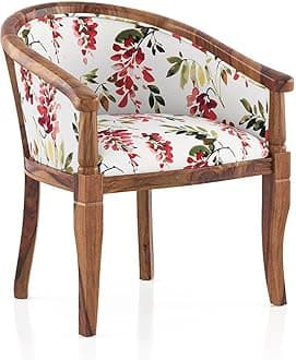 HM ART CREATIONS Solid Wood Chair Wooden Single Seater Sofa Chair for Living Room, Bedroom, Outdoor & Indoor - Teak & Carmine Cassia