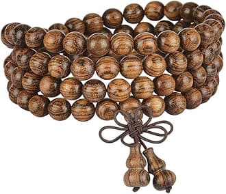 Mala Beads Bracelet 108 8mm Prayer Meditation Sandalwood Elastic…, 86.36 cm, Wood, circular