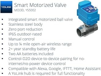 YoLink Smart Water Shut Off Kit, Three Water Sensors, 3/4" Stainless Steel Motorized Valve
