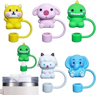 5PCS Straw Cover Cap for Stanley Cup, Silicone Cute Animal Straw Topper for Stanley 30&40 Oz Tumbler with Handle, 10mm 0.4in Dust-Proof Reusable Straw Tips Lids. (Color 8)