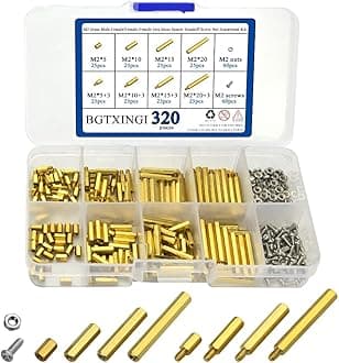 XINGYHENG XLX 320PCS M2 Brass Male-Female/Female-Female Hex Brass Spacer Standoff Screw Nut Assortment Kit and Stainless Steel Screw Nut Set (Brass M2)