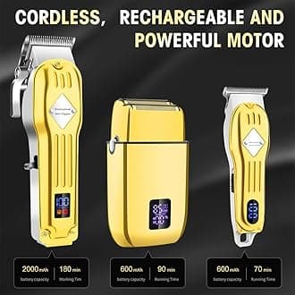 Roziapro Hair Clippers for Men Zero Gapped T-Blade Trimmer Rechargeable Foil Shavers Professional Hair Cutting Kit (Gold)
