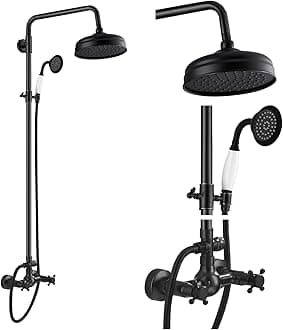 gotonovo Luxury Exposed Shower Faucet Set Bathroom Shower System 8 Inch Wall Mount Rainfall Shower Head with Handheld Spray Cross Double Handle Shower Fixture Adjustable Straight Rod Oil Rubbed Bronze