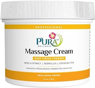 PURA 1ST Professional Deep Tissue Therapy Massage Cream, Arnica, Cocoa Butter, Boswellia, Fragrance Free, Hypoallergenic, Wellness, Physiotherapy, 4 oz Jar
