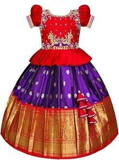 Lehenga Choli Traditional South Indian Pattu Pavadai Girl Jecquard
