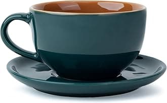 Large Ceramic Coffee Cup Saucer Set, Teal Green, 320ml | Cappuccino Cup | Glossy Finish | Premium Porcelain | Microwave Safe (XL Cup Saucer - Teal Green)
