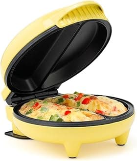 Holstein Housewares Stainless Steel 2 Section Omelet & Frittata Maker, Non Stick Coating, Easy To Clean, Indicator Lights, Compact Storage, Prepare Versatile Recipes in Minutes. 2 Portions, Yellow