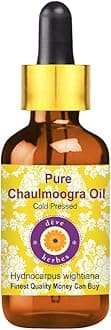 Deve Herbes Pure Chaulmoogra Oil (Hydnocarpus wightiana) with Glass Dropper | Cold Pressed | Natural | Undiluted | For Diluting Essential Oils | For Skin & Massage | Men & Women | 30ml