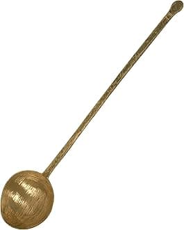 HOKOYA Handmade Traditional Brass Ladle | Handmade Brass Cooking Set for Kitchen (Curry Ladle)