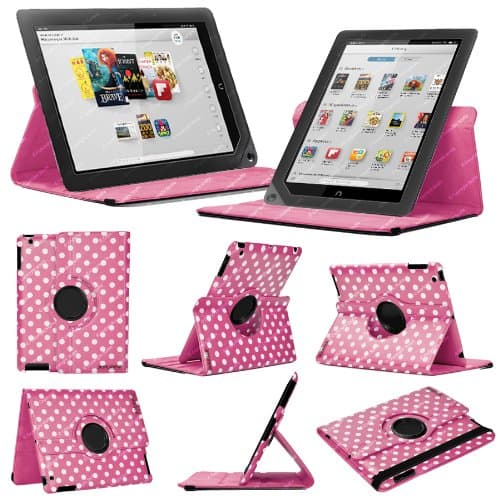 Stuff4 MR-NOOKHDPLUS9-L360-PD-DPW-STY-SP Polka Dot Designed Leather Smart Case with 360 Degree Rotating Swivel Action and Free Screen Protector/Stylus Touch Pen for 9 inch Nook HD+ - Deep Pink/White