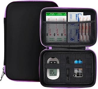 Diabetic Supplies Travel Case, Diabetes Testing Kit Storage Bag, Glucose Meter Case Organizer for Blood Sugar Test Strips, Syringes, Pens, Insulin Vials and Lancets (Purple)