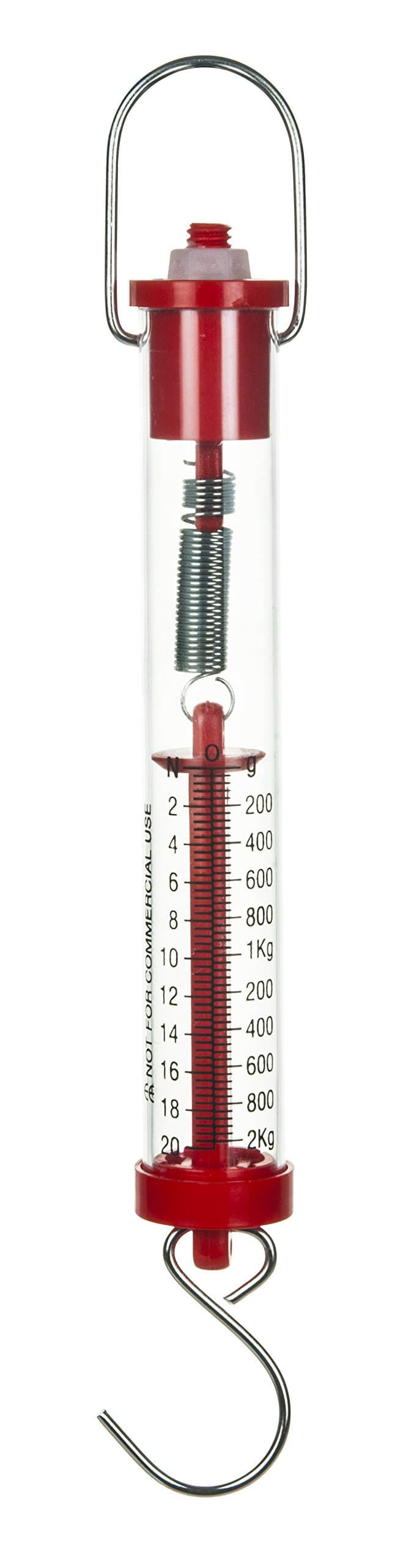Eisco Labs Newton Force Meter Spring Scale - Max Capacity 20N, 2Kg, Dual Scale Labeled