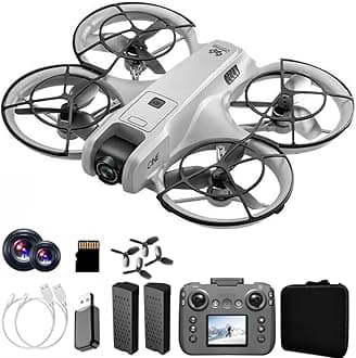 RC Drone With Display Screen, Airplane Helicopter With Dual Cameras (180° Adjustable), 360° Propeller Protection,Optical Flow Positioning, Brushless Motor, One Key Takeoff/Landing, Headless Mode, Emergency Stop,Tail LED Light, Waypoint Flight, Lateral Flight And Turning, Propeller Guard, 2 Batteries, Memory Card, Card Reader, Handbag, Beginner-Friendly FPV Remote Control Plane Copter Quadcopter
