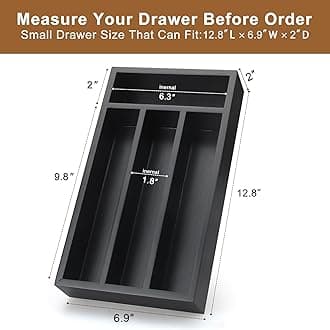 Ayiaren Wooden Silverware Drawer Organizer Tray Small Kitchen Utensil Holder for Drawer Narrow Flatware Organizers Divider Black Wood Cutlery Trays Bamboo Utensil Organizer Spoon and Fork Holder Tray