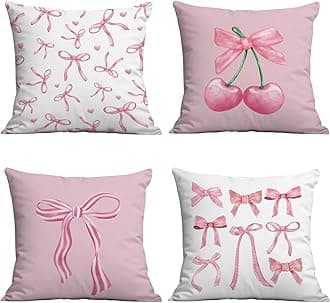 4 Packs Plush Fabric Cushion Covers, 45x45cm Pink Pillowcase for Home Decor Watercolor Room Decor for Teen Girls Cute Coquette Room Decor Pillow Covers for Living Room Decoration, Gifts for Women (B)