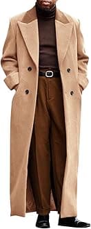 Mens Full Length Trench Coat Notched Lapel Long Jacket Double Breasted Classic Winter Overcoat