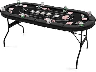 GYMAX Poker Table Foldable 8-Player Texas Holdem with Metal Cup Holders, Casino Grade Felt & Padded Rails, Portable Folding Poker Table for Leisure Game, Home, Game Rooms