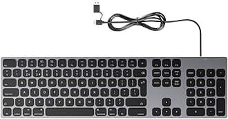 All-Aluminum Wired Keyboard for Apple Mac OS - Easy Plug-N-Play Cable Connection, Chic-and-Sleek USB Keyboard with Numeric Keypad for iMac, Mac Mini or MacBook - Grey