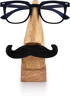 NIRMAN Display Stand Handmade Wooden Nose Shaped Spectacle Specs Eyeglass Holder Stand with Mustache (2" x 2" x 6")