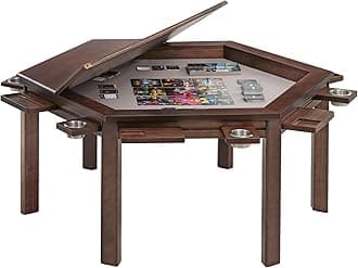 Coperat Solid Wood Board Game Table for 4-6 Players,Hexagonal Dining/Gaming Table w/Removable Top,Includes Game Mat, 6*Cup Holders & Hobby Tray (Warm Walnut)