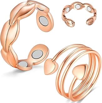 2PCS Copper Rings for Women Adjustable Solid Pure Magnetic Rings with Present Box