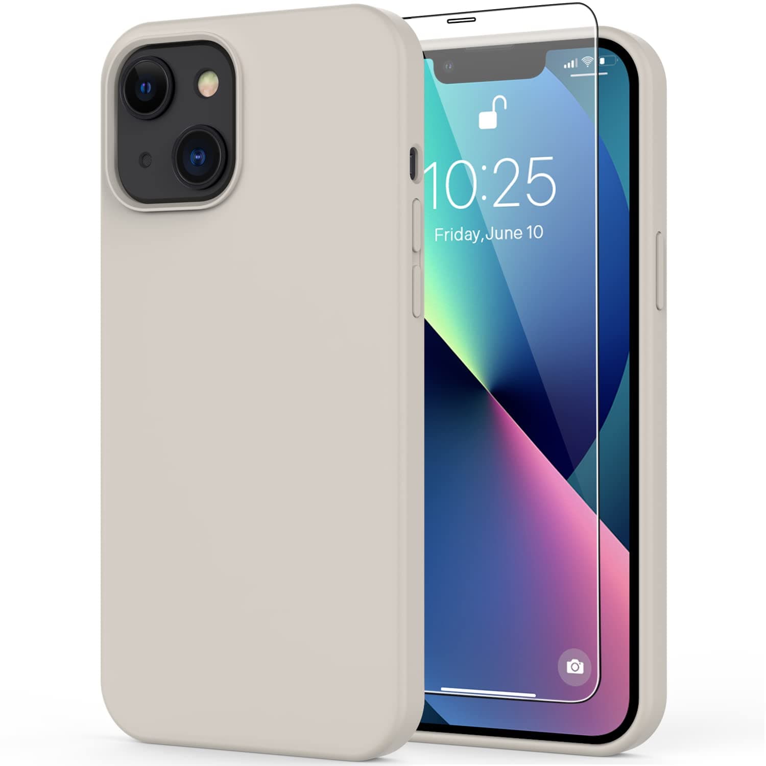 DEENAKIN iPhone 13 Case with Screen Protector,Soft Liquid Silicone Gel Rubber Bumper Cover,Slim Fit Shockproof Protective Phone Case for iPhone 13 6.1" Rock Grey