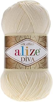Alize Hand Knitting Yarn 100% Microfiber Acrylic Yarn Diva Silk Effect Thread Crochet Art Lace Craft Lot of 4 skeins 400gr 1532yds Color (1 Cream)