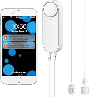 WiFi Water Leak with Water Level 2 In 1 Detector, Smart Water Sensor Alarms, Separate 5M Dual Detection Line, Left and Right Dual Alarms, Remote App Monitoring, AAA Battery Powered
