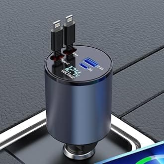 100W Retractable Car Charger, 4 in 1 Fast Charging Car Phone Charger with Dual Lightening Cables (31.5 inch) and 2 USB for iPhone14/13/12/11 Pro Max/XS Galaxy S23/S22/S20