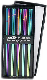 4pairs Rainbow 304 Stainless Steel Chopsticks Polished Multicolor Reusable Chopsticks,Metal Square Chopsticks, Traditional Chinese Chopstix,9.5inch