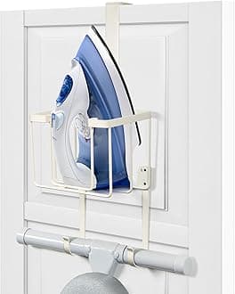 ORLESS Over The Door/Wall Mount Ironing Board Hanger, Laundry Room Iron and Ironing Caddy Board Storage Holder Cream