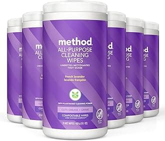 Method All-Purpose Cleaning Wipes, French Lavender, Multi-Surface, Compostable, 70 Count (Pack of 6)
