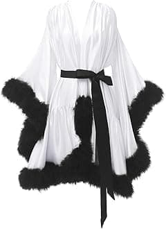 yinyyinhs Women's Feather Robe Silk Satin Bridal Dressing Gowns Short Nightgown Bathrobe Sleepwear Maternity Photoshoot Robe