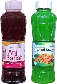 Natraj The Right Choice ANJBAR & BRAHMI BADAM SHARBAT Pack of 2 (750ml x 2) = 1500ml combo Instant Refreshing Drink For Summer | Natural body coolant