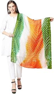 DUPATTA BAZAAR Women's Tricolour/Tiranga Bandhini silk Dupatta For Independence Day Free