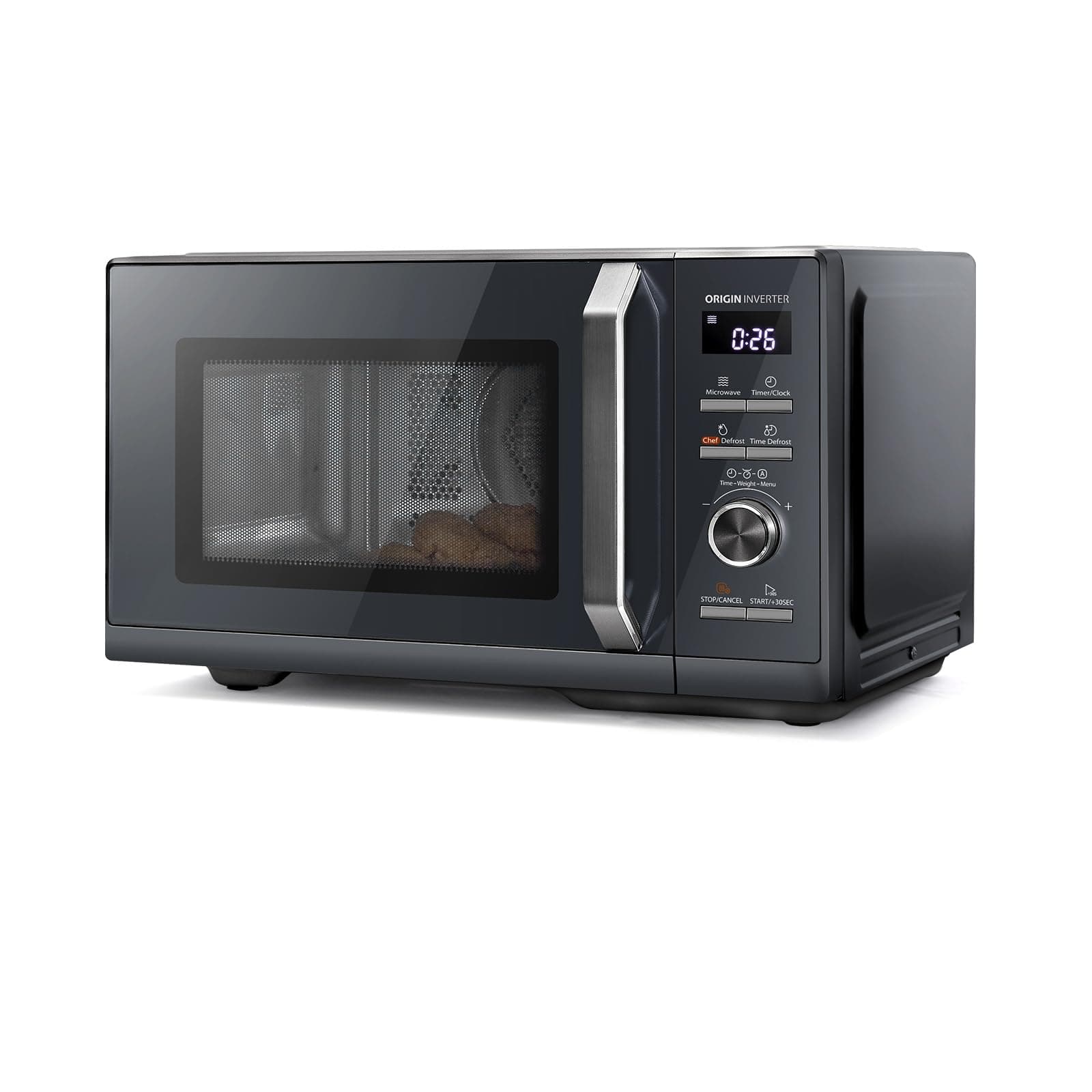 Toshiba 25L Solo 900W Microwave Oven in a Stunning Sleek Morandi Grey Colour. With Origin Inverter, Chef Defrost, 10 Power Levels, 7 Auto Menus, Easy Clean, MW3-AM25PFI(MG)
