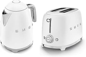 50’s Style Retro Range Breakfast Set, 1.7L 3000W Kettle and Multi-Functional Control 2-Slice 950W Toaster, Matte White, KLF03WHMUK/ TSF01WHMUK