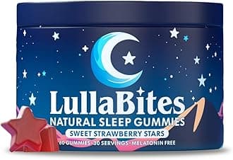 - LullaBites - Natural Sleep Gummies - Made in USA - With 5-HTP, L-Theanine, Magnesium & Valerian Root - Melatonin Free - Vegan - Halal - Sugar, Gluten Free - Sweet Strawberry - 60 Gummies - 30 Servings