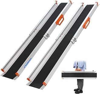 6FT x 8.3" Wider Adjustable Wheelchair Ramp with Handle, Telescoping Portable Wheelchair Ramp for Home Steps, 600lbs Capacity, Non-Skid Lightweight Scooter Ramp for Van, MPV, Caravan, 2Pcs