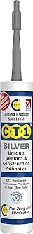 CT1 Silver TRIBRID Multi-Purpose Sealant & Adhesive - Bathroom, Shower & Window Sealant - Odourless - Anti Mould Waterproofing Sealant Adhesive - Vibration Resistant & Flexible - 290ml